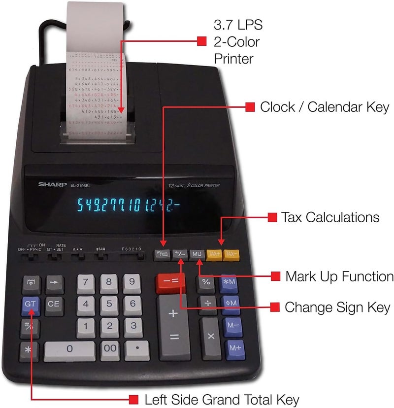 SHARP EL2196BL EL2196BL Two-Color Printing Calculator Black/Red Print 3.7 Lines/Sec - Image 5